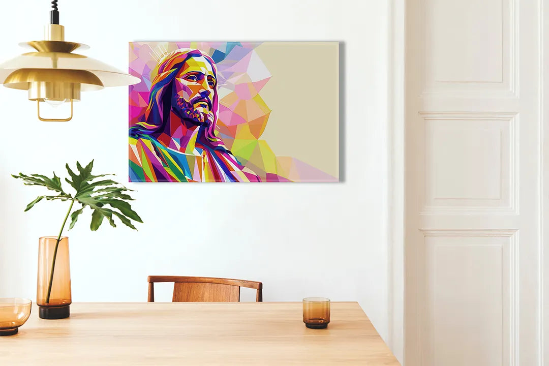 Kurkborden op canvas met kleurrijk portret van jezus – formaat 100 × 70 cm