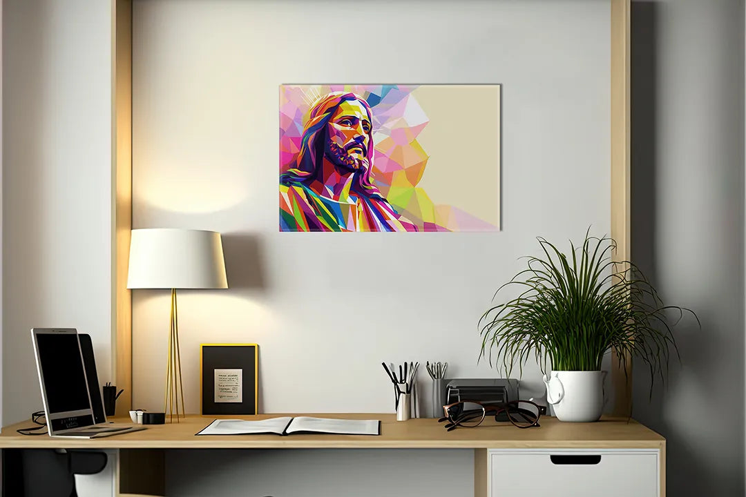 Kurkborden op canvas met kleurrijk portret van jezus – formaat 140 × 100 cm