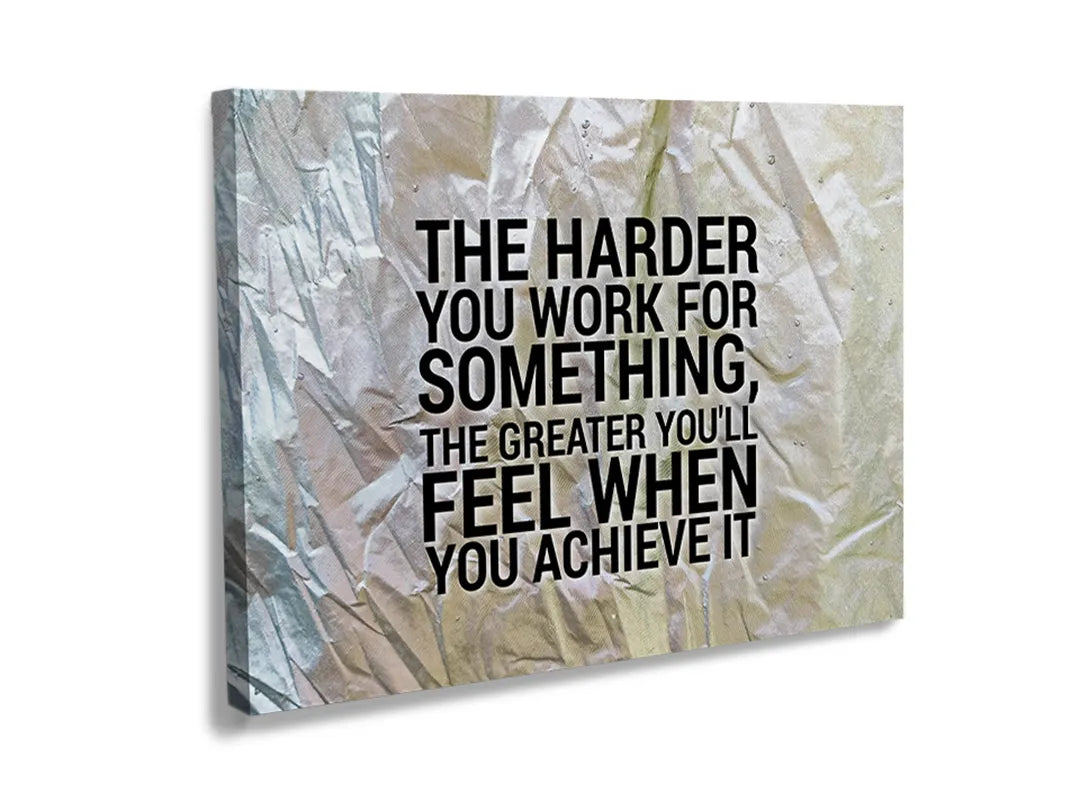 Kurkborden op canvas met motiverende quote over hard werken – formaat 120 × 80 cm