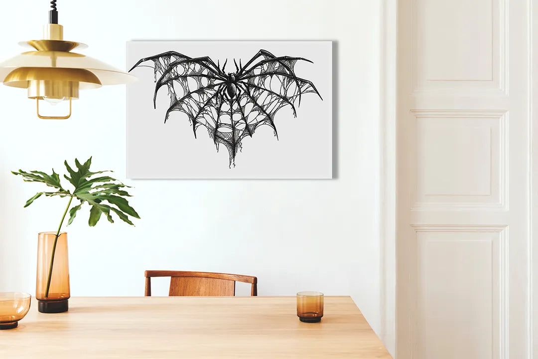 Kurkborden op canvas met zwart-witte vleermuislijntekening – formaat 100 × 70 cm