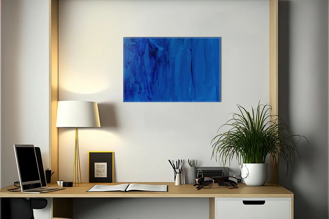 Kork-Pinnwände auf Leinwand mit tiefblaues abstraktes gemälde – Format 140 × 100 cm