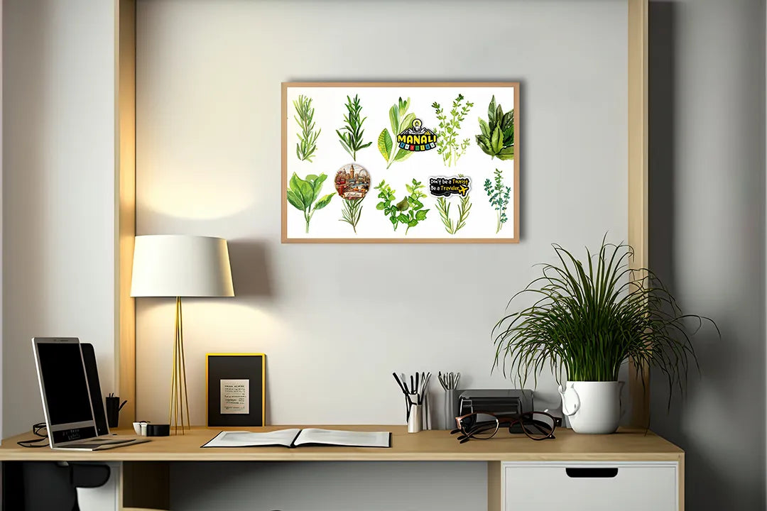 Metall Magnetboard mit hochwertigem Grüne Kräuter Set Illustration Design
