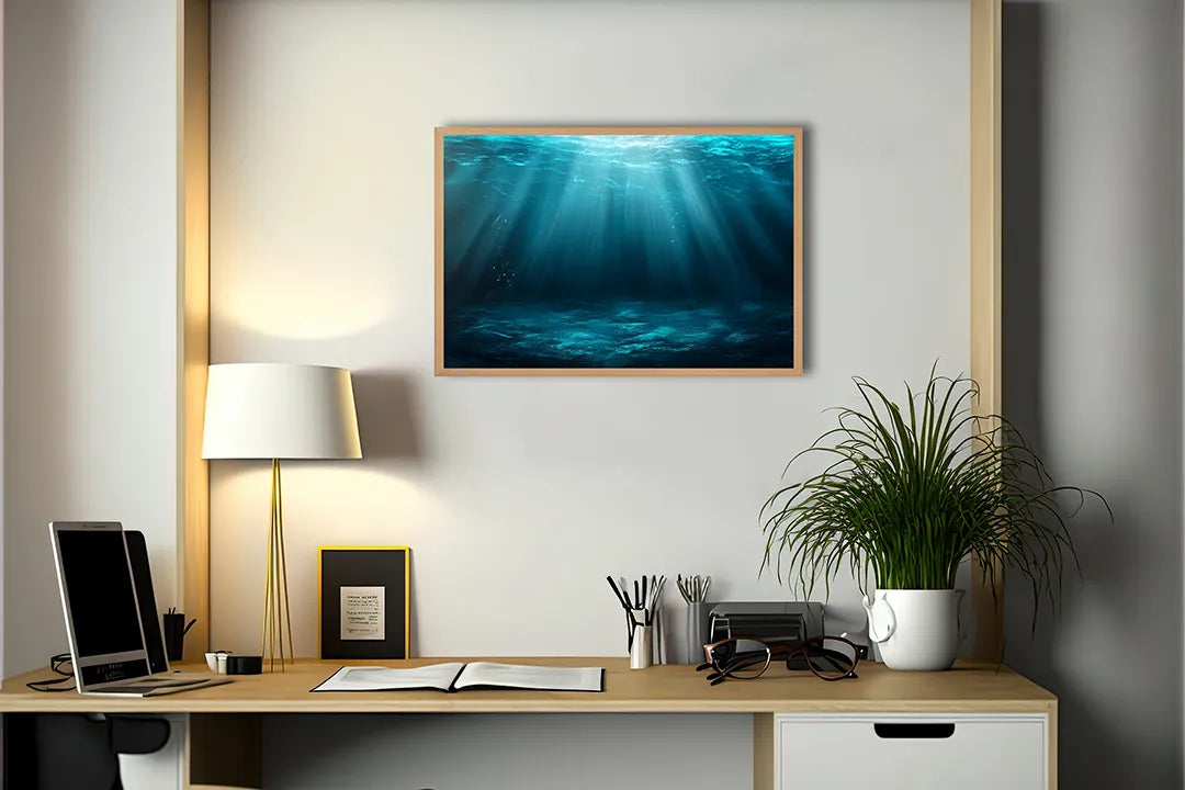 Metall Magnetboard mit hochwertigem Unterwasser mit Lichtstrahlen blau Design