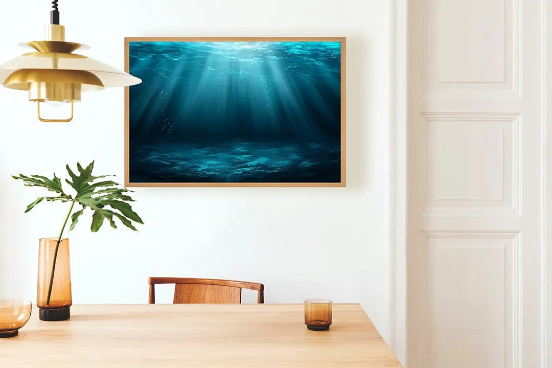 Metall Magnetboard mit hochwertigem Unterwasser mit Lichtstrahlen blau Design