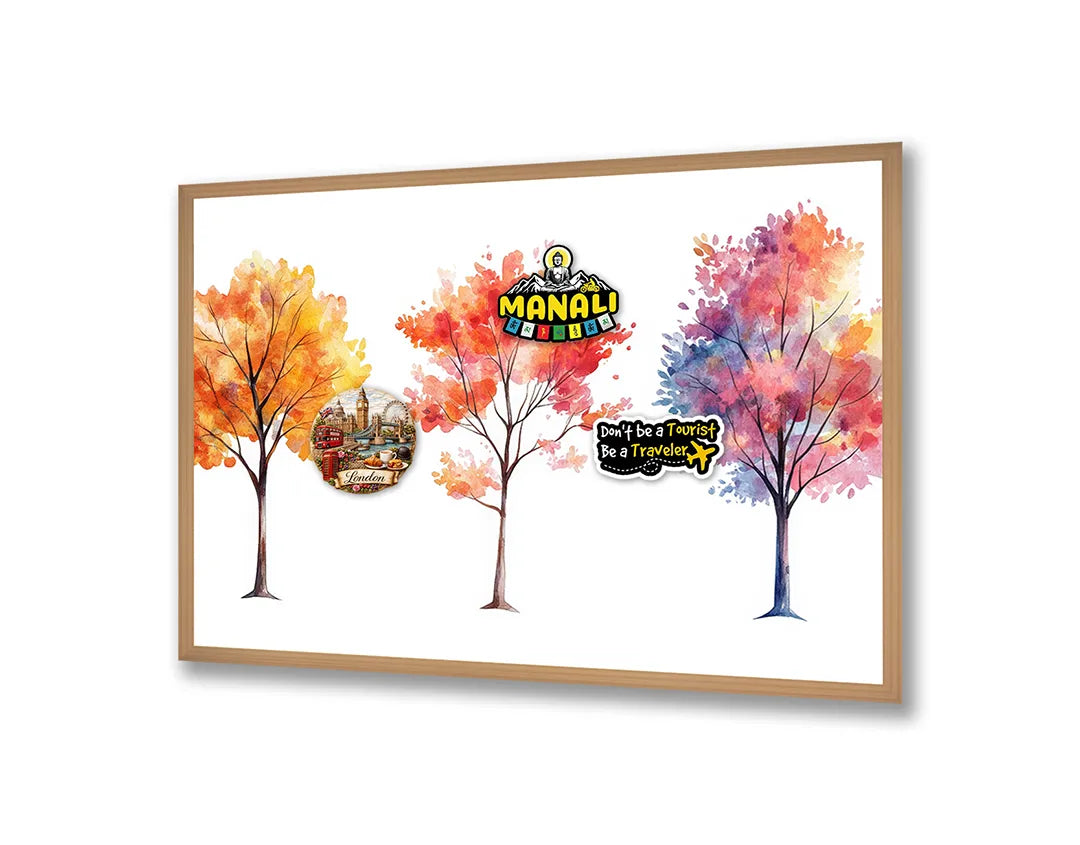 Metall Magnetboard mit hochwertigem Drei Herbstbäume Aquarell Design