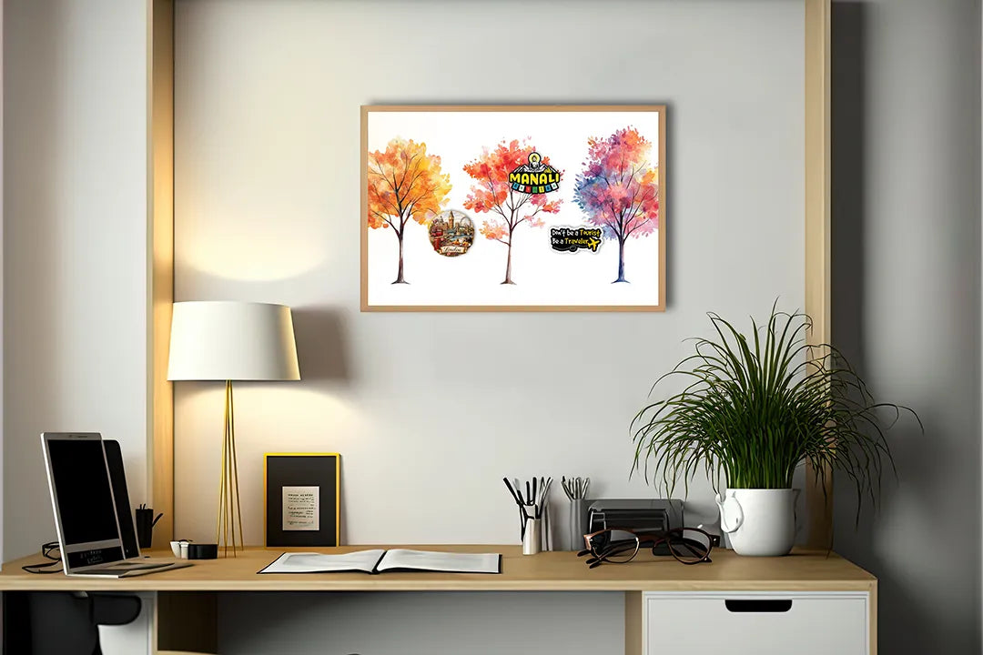 Metall Magnetboard mit hochwertigem Drei Herbstbäume Aquarell Design