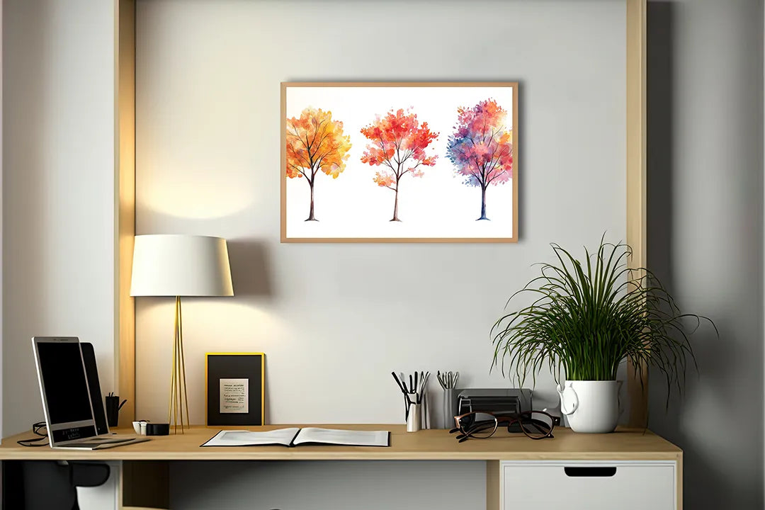 Metall Magnetboard mit hochwertigem Drei Herbstbäume Aquarell Design