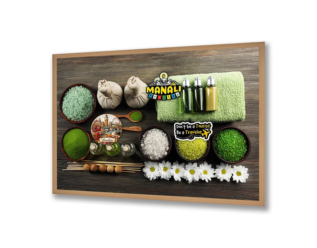 Metall Magnetboard mit hochwertigem Spa Setting Mit Grüne Handdoeken Und Zout Design