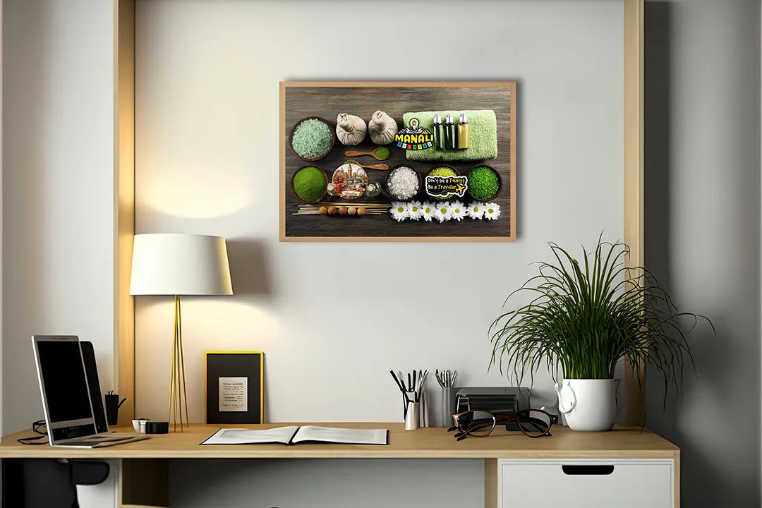 Metall Magnetboard mit hochwertigem Spa Setting Mit Grüne Handdoeken Und Zout Design