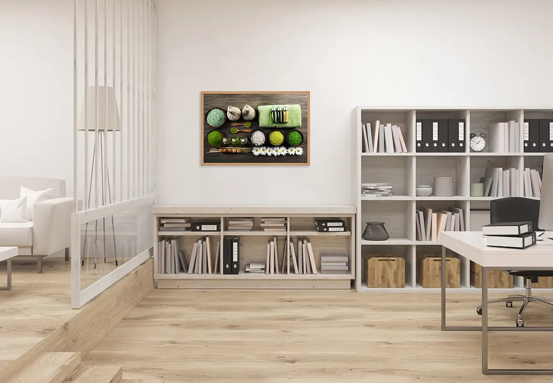 Metall Magnetboard mit hochwertigem Spa Setting Mit Grüne Handdoeken Und Zout Design