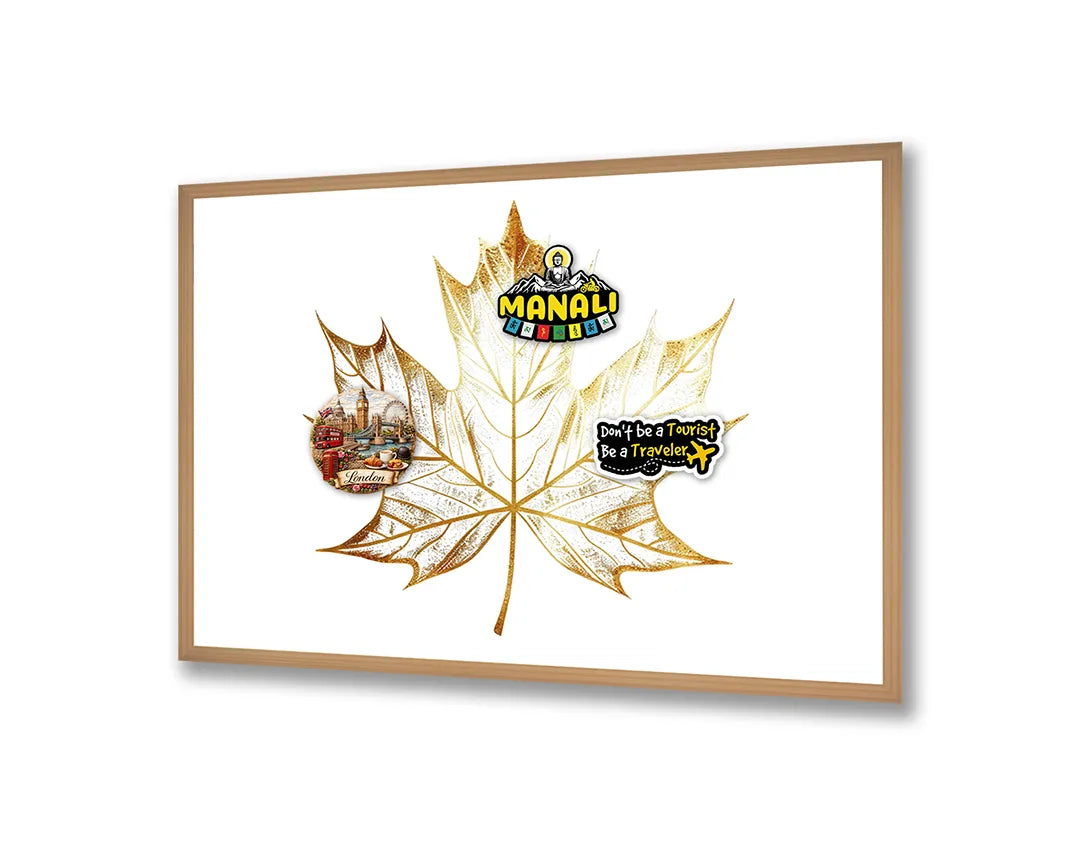 Metall Magnetboard mit hochwertigem Goldene Ahornblatt weiß Design