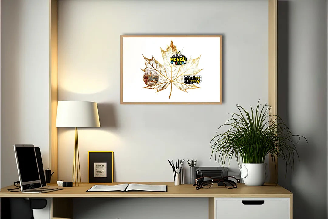 Metall Magnetboard mit hochwertigem Goldene Ahornblatt weiß Design
