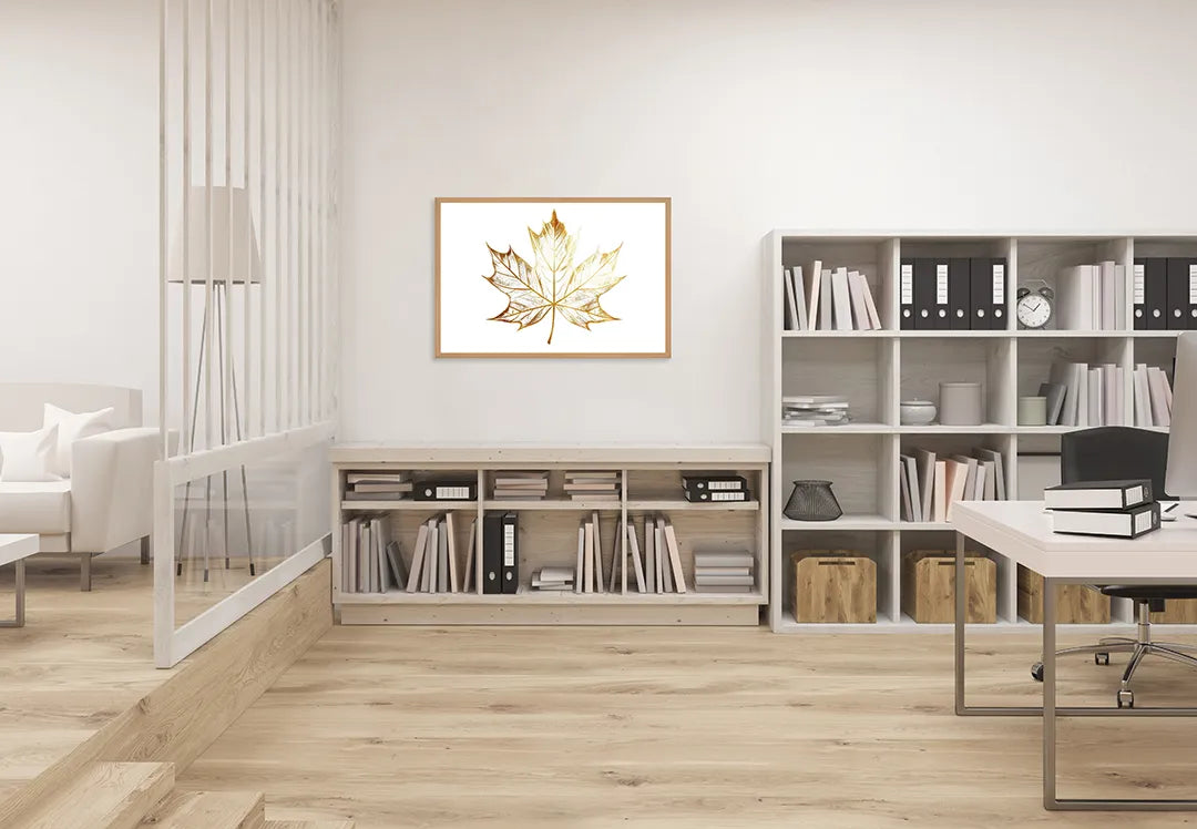 Metall Magnetboard mit hochwertigem Goldene Ahornblatt weiß Design