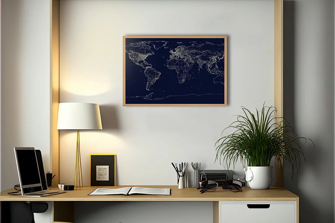 Metall Magnetboard mit hochwertigem Lichtgevende Weltkarte Netwerk Design