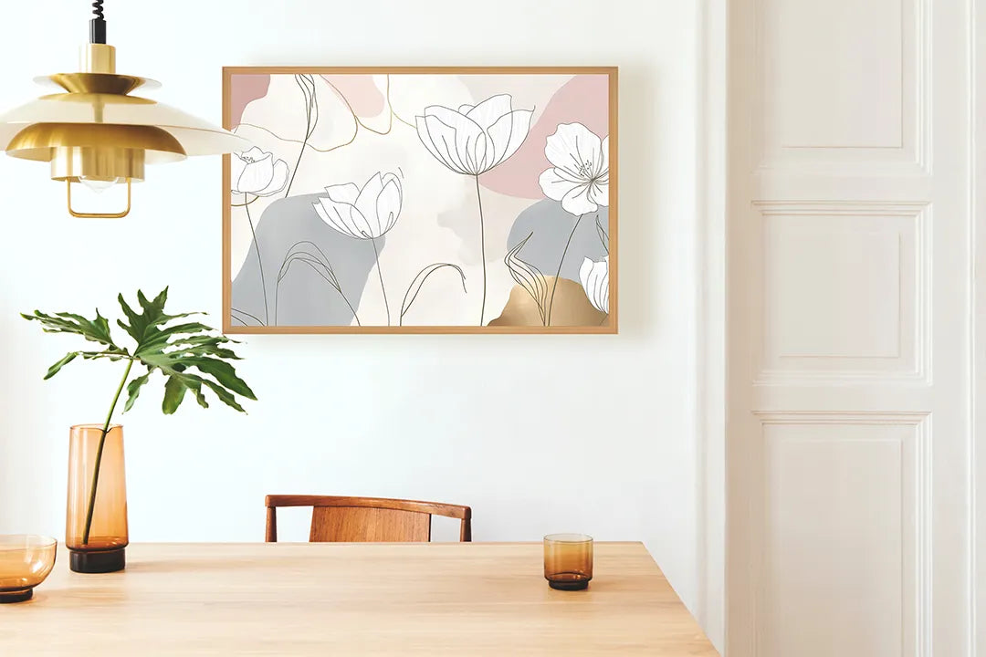 Metall Magnetboard mit hochwertigem Minimalistische Blumen Pastell Design