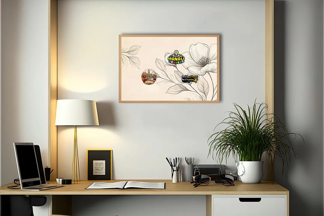Metall Magnetboard mit hochwertigem Beige Blumen Illustration Design