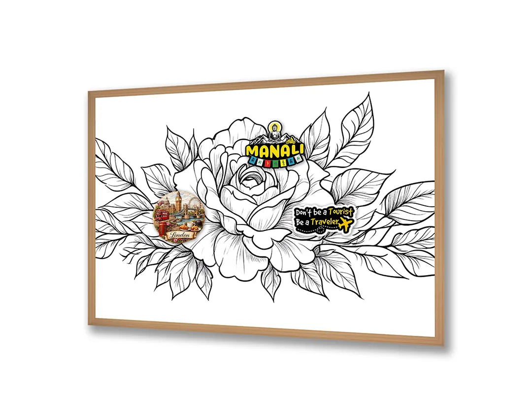 Metall Magnetboard mit hochwertigem Rosenzeichnung schwarz weiß Design