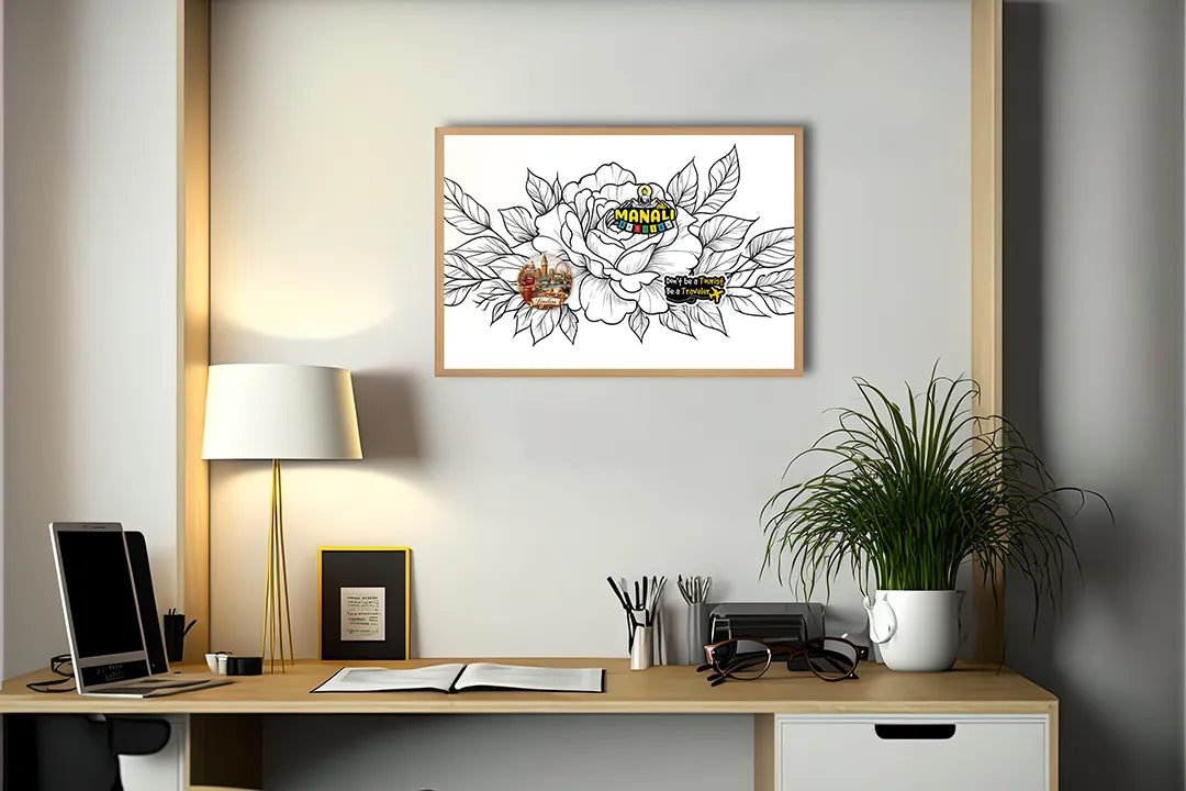 Metall Magnetboard mit hochwertigem Rosenzeichnung schwarz weiß Design