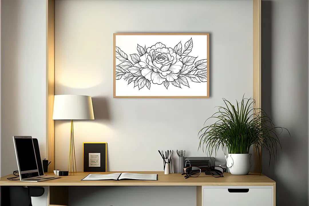 Metall Magnetboard mit hochwertigem Rosenzeichnung schwarz weiß Design