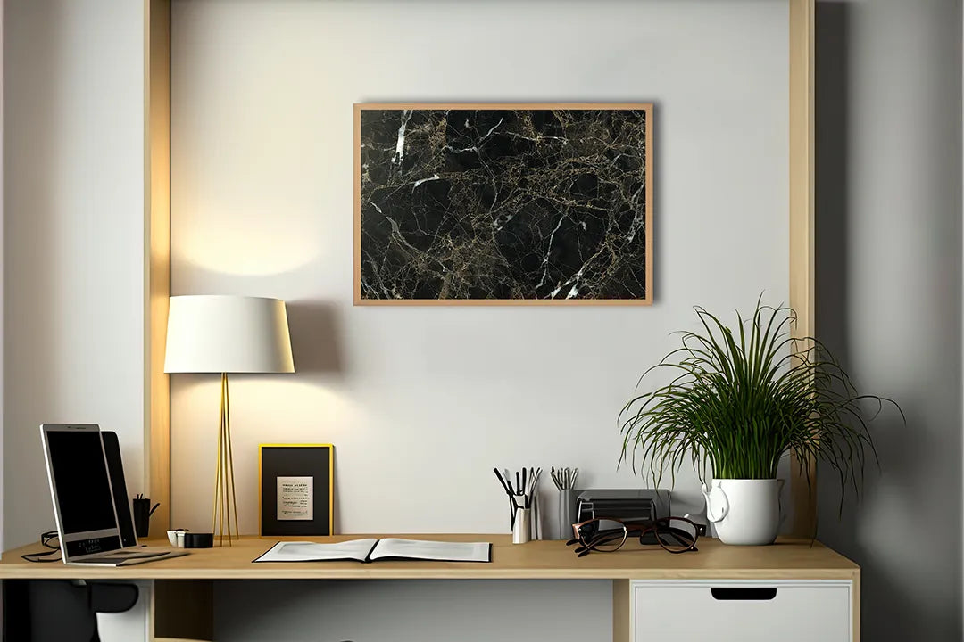 Metall Magnetboard mit hochwertigem Schwarz Marmor Mit Goldene Aderen Design