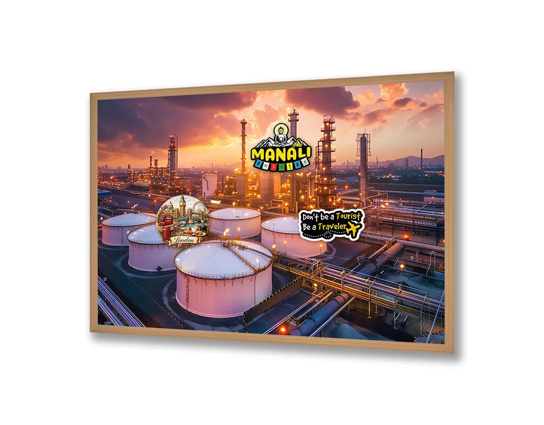 Metall Magnetboard mit hochwertigem Ölraffinerie Industrie Sonnenuntergang Design