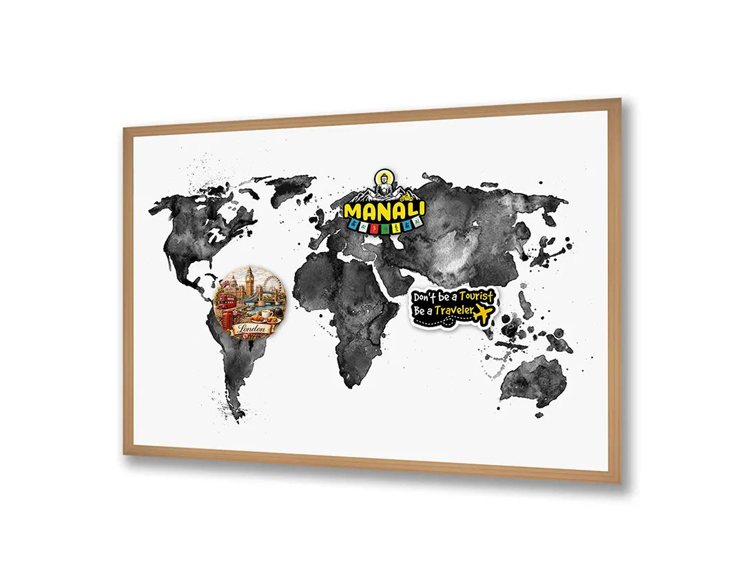 Metall Magnetboard mit hochwertigem Weltkarte In Aquarell Zwart-Wit Design