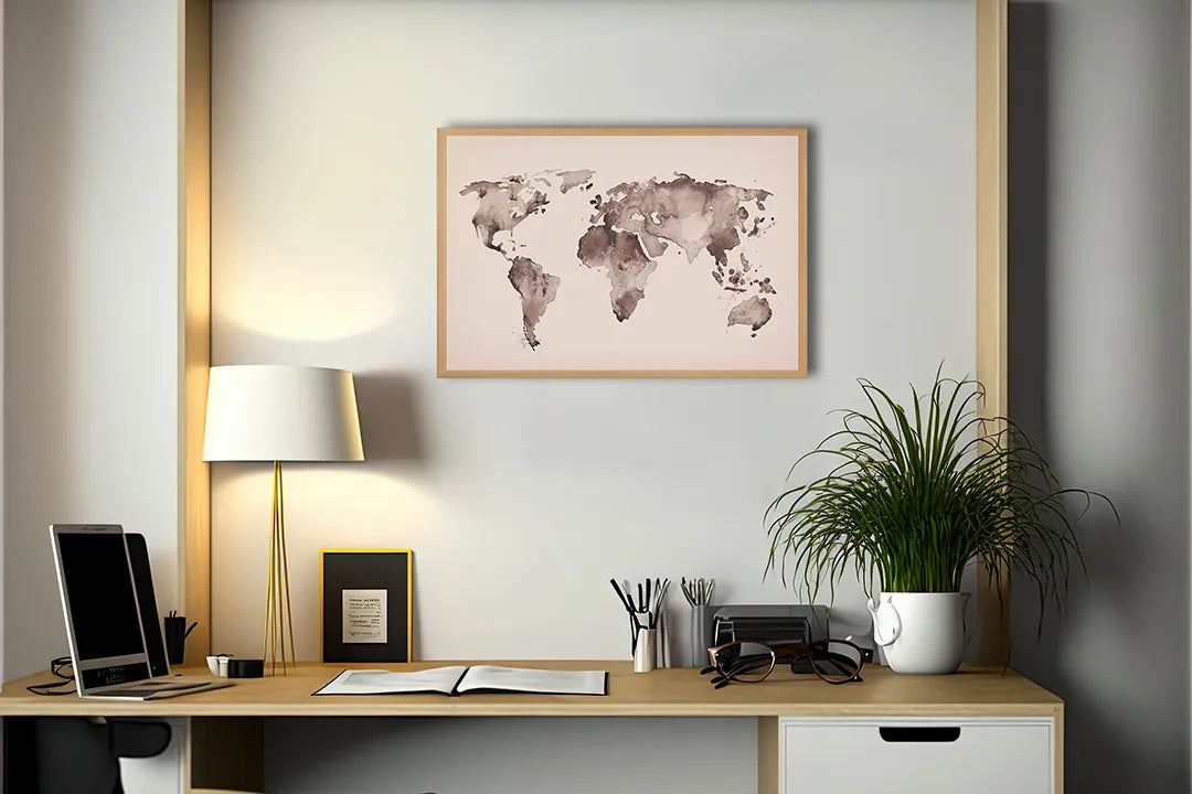 Metall Magnetboard mit hochwertigem Rosa Getinte Vintage Weltkarte Design