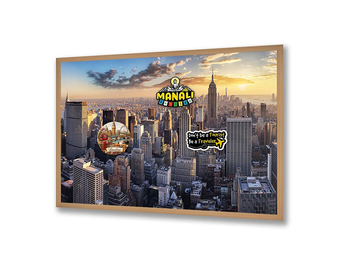 Metall Magnetboard mit hochwertigem New York Skyline Bei Sonnenuntergang Design
