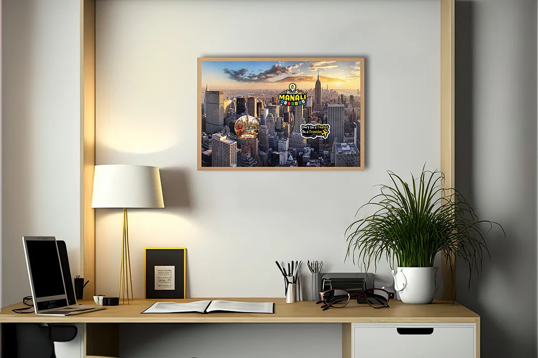 Metall Magnetboard mit hochwertigem New York Skyline Bei Sonnenuntergang Design