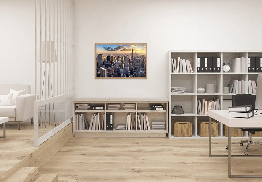 Metall Magnetboard mit hochwertigem New York Skyline Bei Sonnenuntergang Design