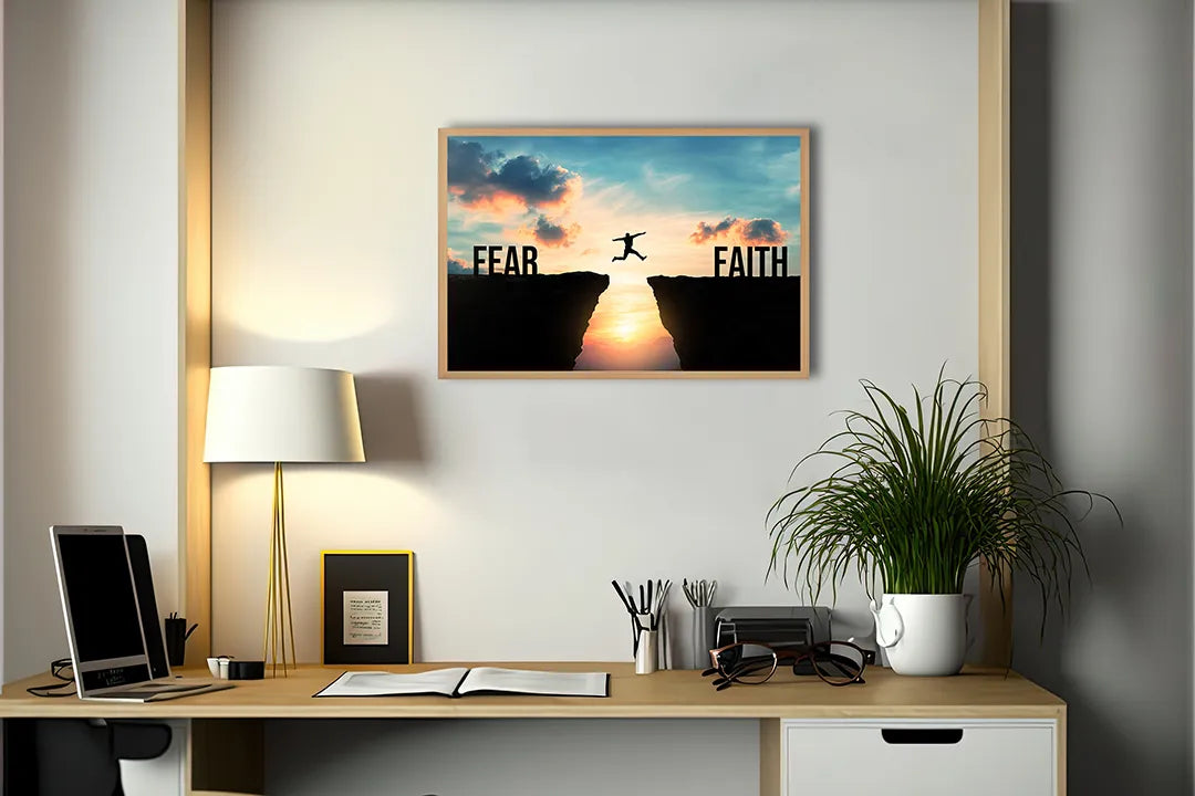 Metall Magnetboard mit hochwertigem Silhouette Sprung Fear Glaube Design