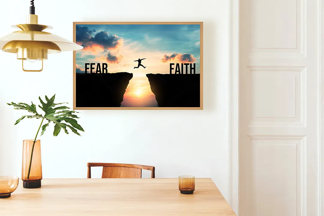 Metall Magnetboard mit hochwertigem Silhouette Sprung Fear Glaube Design