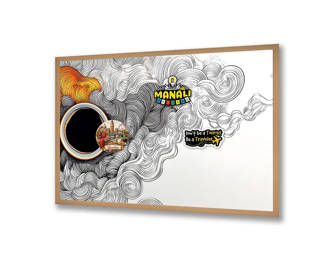 Metall Magnetboard mit hochwertigem Koffiekopje Doodle Kunst Design