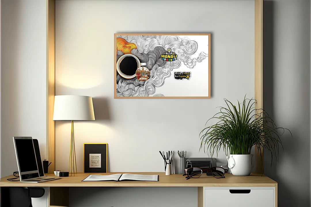 Metall Magnetboard mit hochwertigem Koffiekopje Doodle Kunst Design