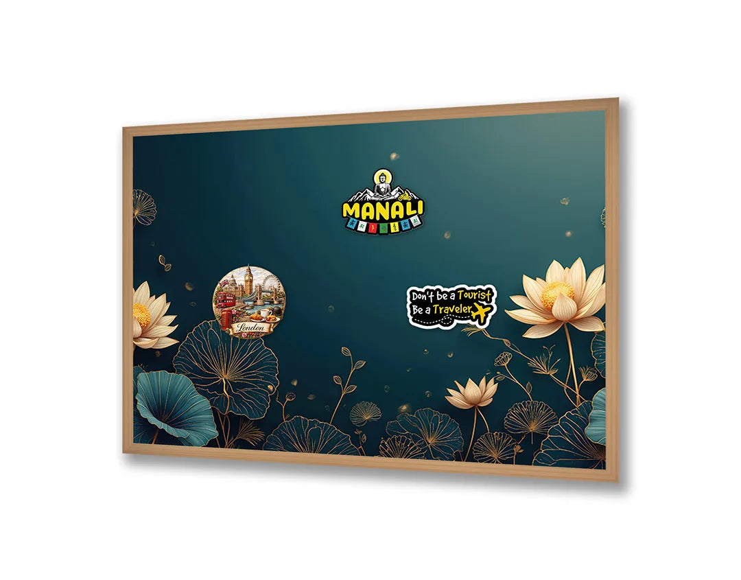 Metall Magnetboard mit hochwertigem Goldene Lotusblumen blau Design