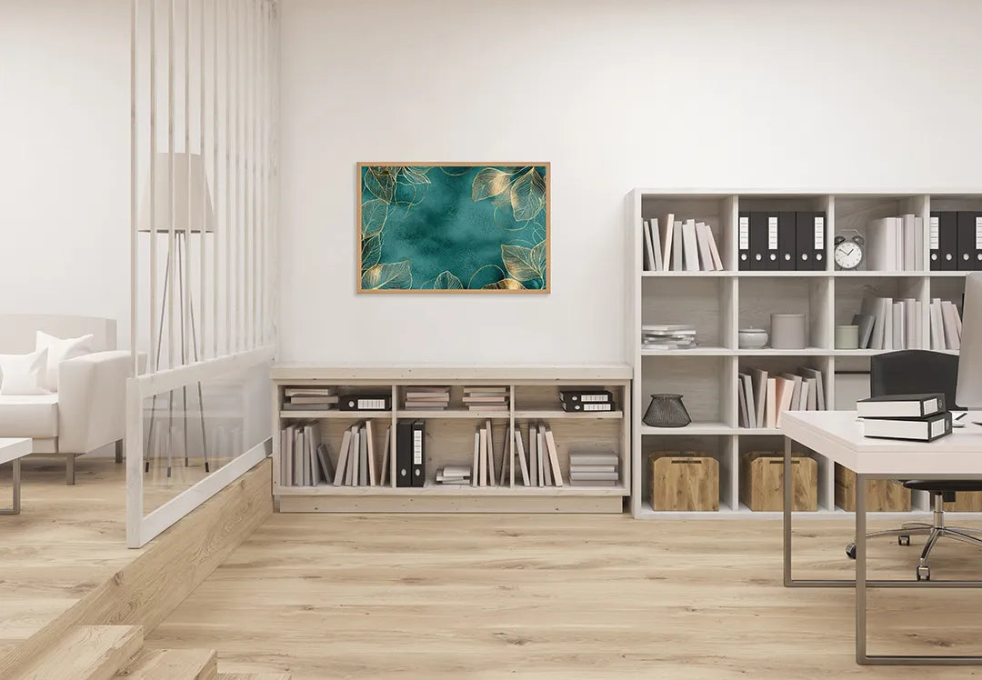 Metall Magnetboard mit hochwertigem Goldene Blätter auf Dunkelgrün Design