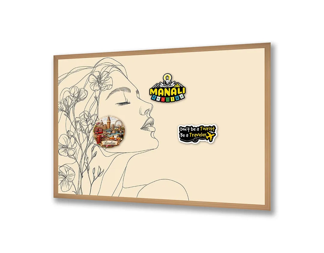 Metall Magnetboard mit hochwertigem Minimalistisch Frauengesicht Blumen Design