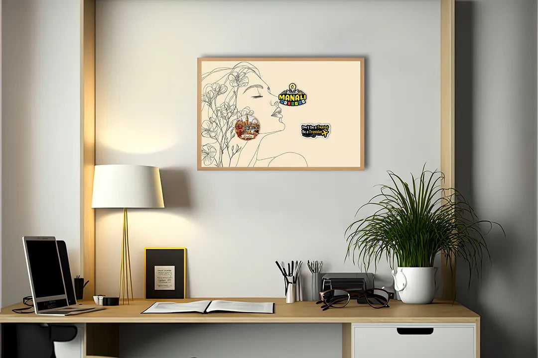 Metall Magnetboard mit hochwertigem Minimalistisch Frauengesicht Blumen Design