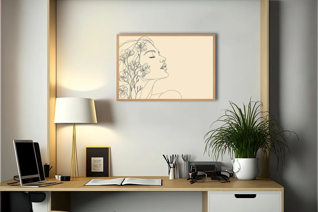 Metall Magnetboard mit hochwertigem Minimalistisch Frauengesicht Blumen Design