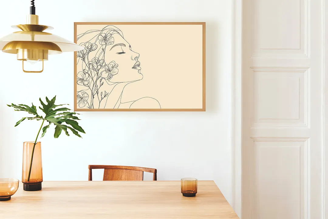 Metall Magnetboard mit hochwertigem Minimalistisch Frauengesicht Blumen Design