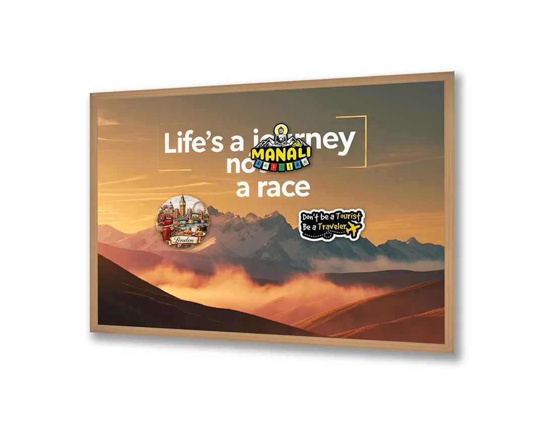 Metall Magnetboard mit hochwertigem Lifes a journey not a race Berge Design