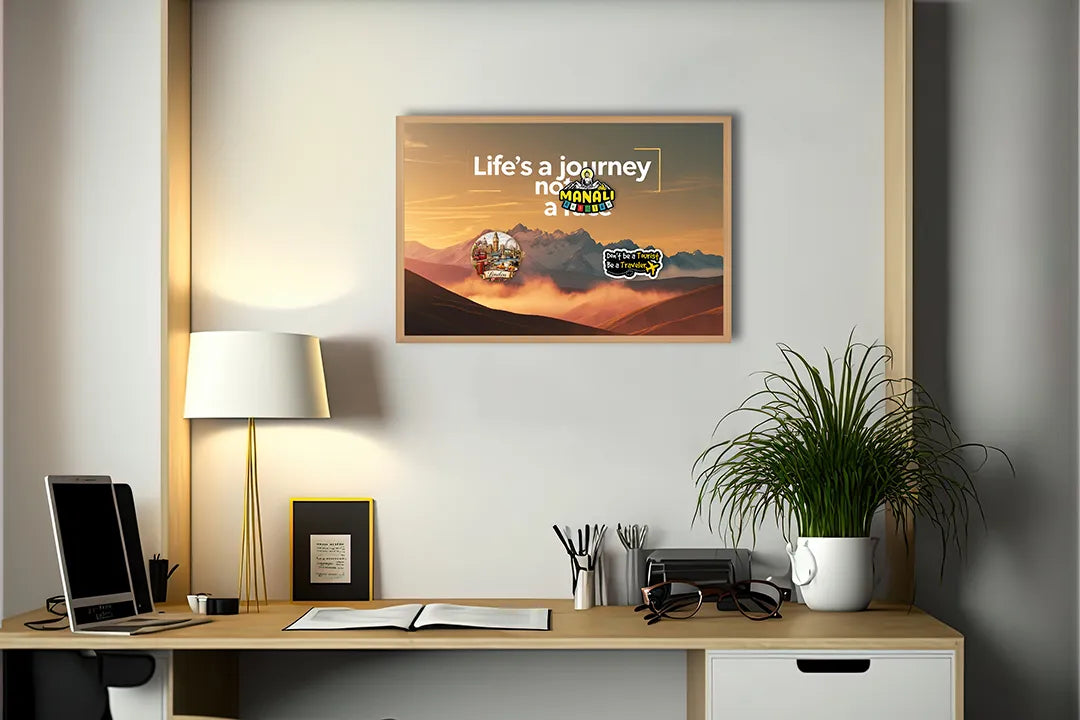 Metall Magnetboard mit hochwertigem Lifes a journey not a race Berge Design