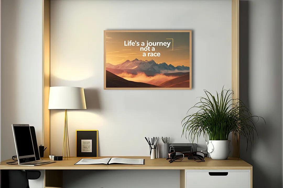 Metall Magnetboard mit hochwertigem Lifes a journey not a race Berge Design