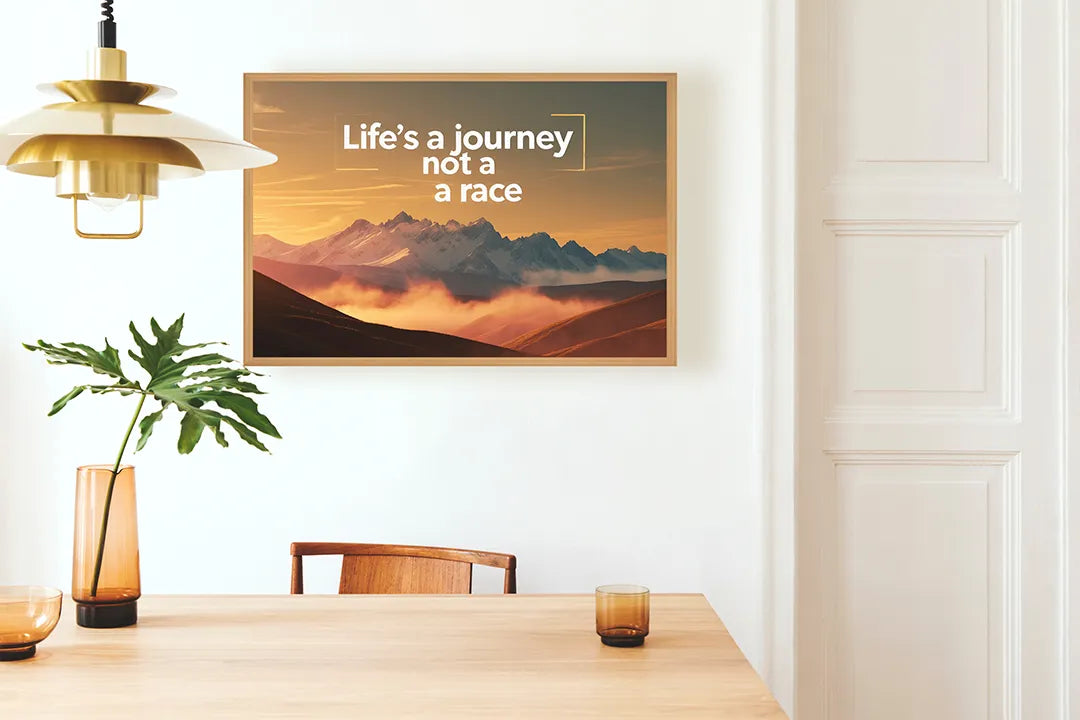 Metall Magnetboard mit hochwertigem Lifes a journey not a race Berge Design
