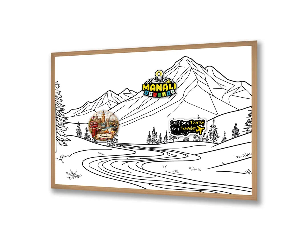 Metall Magnetboard mit hochwertigem Berglandschaft Linienzeichnung Design