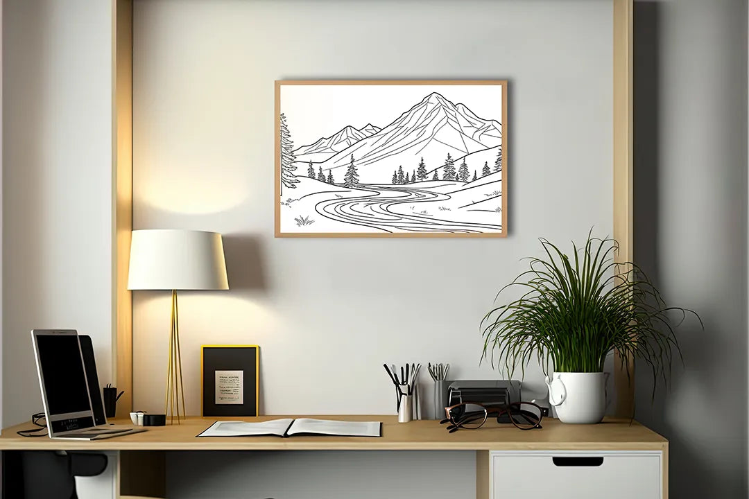 Metall Magnetboard mit hochwertigem Berglandschaft Linienzeichnung Design