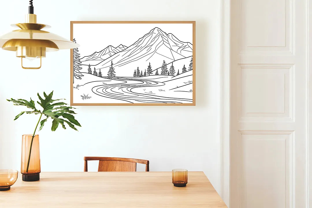 Metall Magnetboard mit hochwertigem Berglandschaft Linienzeichnung Design