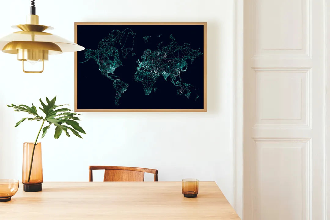 Metall Magnetboard mit hochwertigem Blaue Lichtgevende Weltkarte Stippen Design
