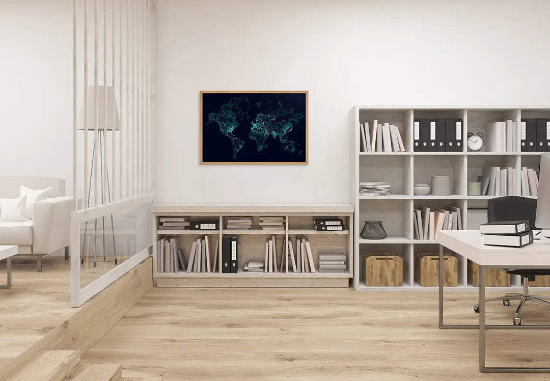 Metall Magnetboard mit hochwertigem Blaue Lichtgevende Weltkarte Stippen Design