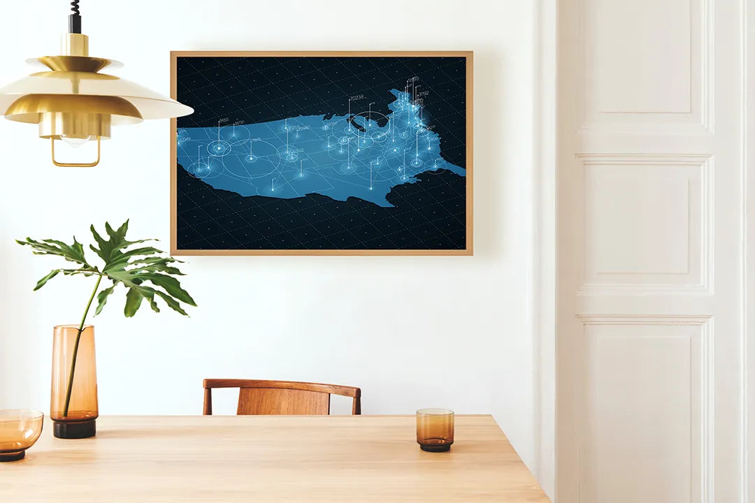 Metall Magnetboard mit hochwertigem Usa Landkarte Mit Lichtnetwerk Design